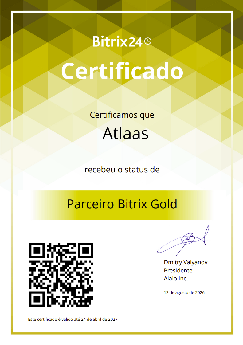 Certificado de Parceiro Gold Bitrix24 - Atlaas Consultoria LTDA